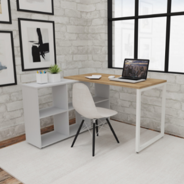 Titan Desk White Frame Barrel Oak top
